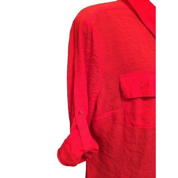 Mystique Aura Blouse Womens Petite XL PXL Coral Pink Top Long Sleeve Semi Sheer - Picture 4 of 7